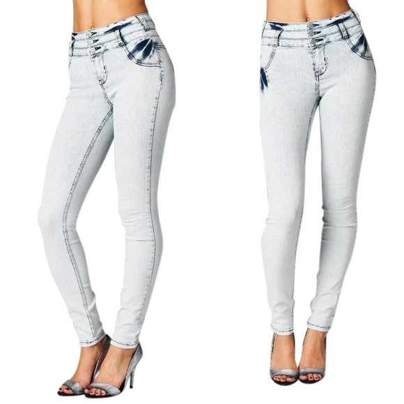 High Waist Skinny Cello Jeans Acid Wash - Picture 1 of 1